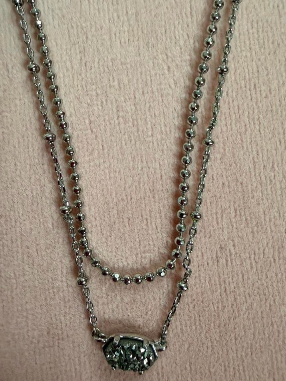 Kendra Scott Silver-Tone Double Layer Necklace with Mini Druzy Pendant